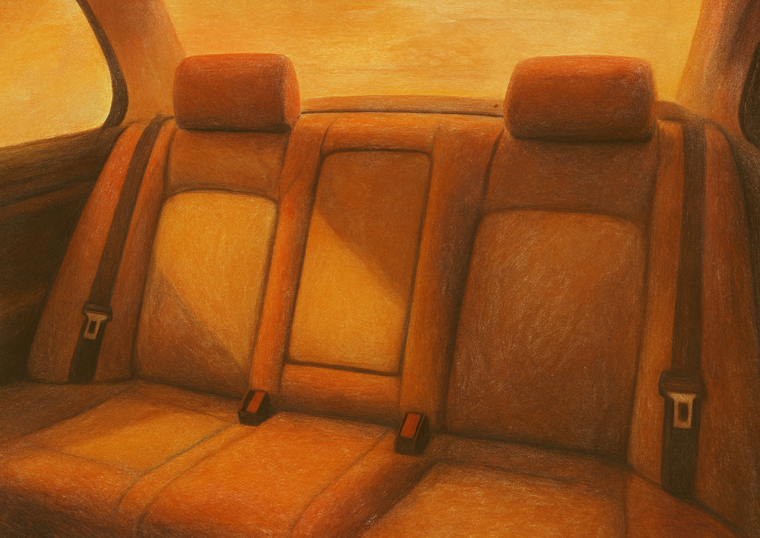 In the backseat of a car